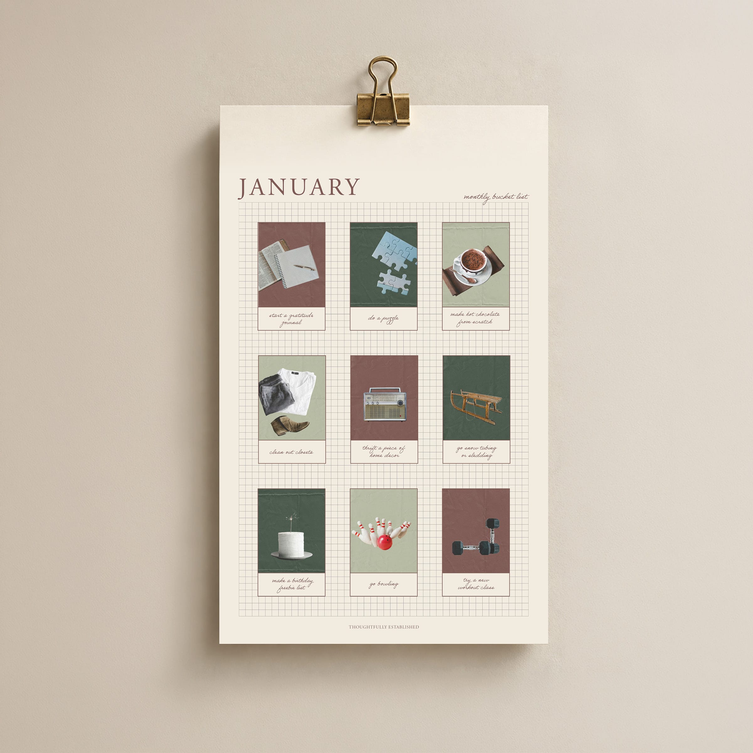 Monthly Bucket List Calendar