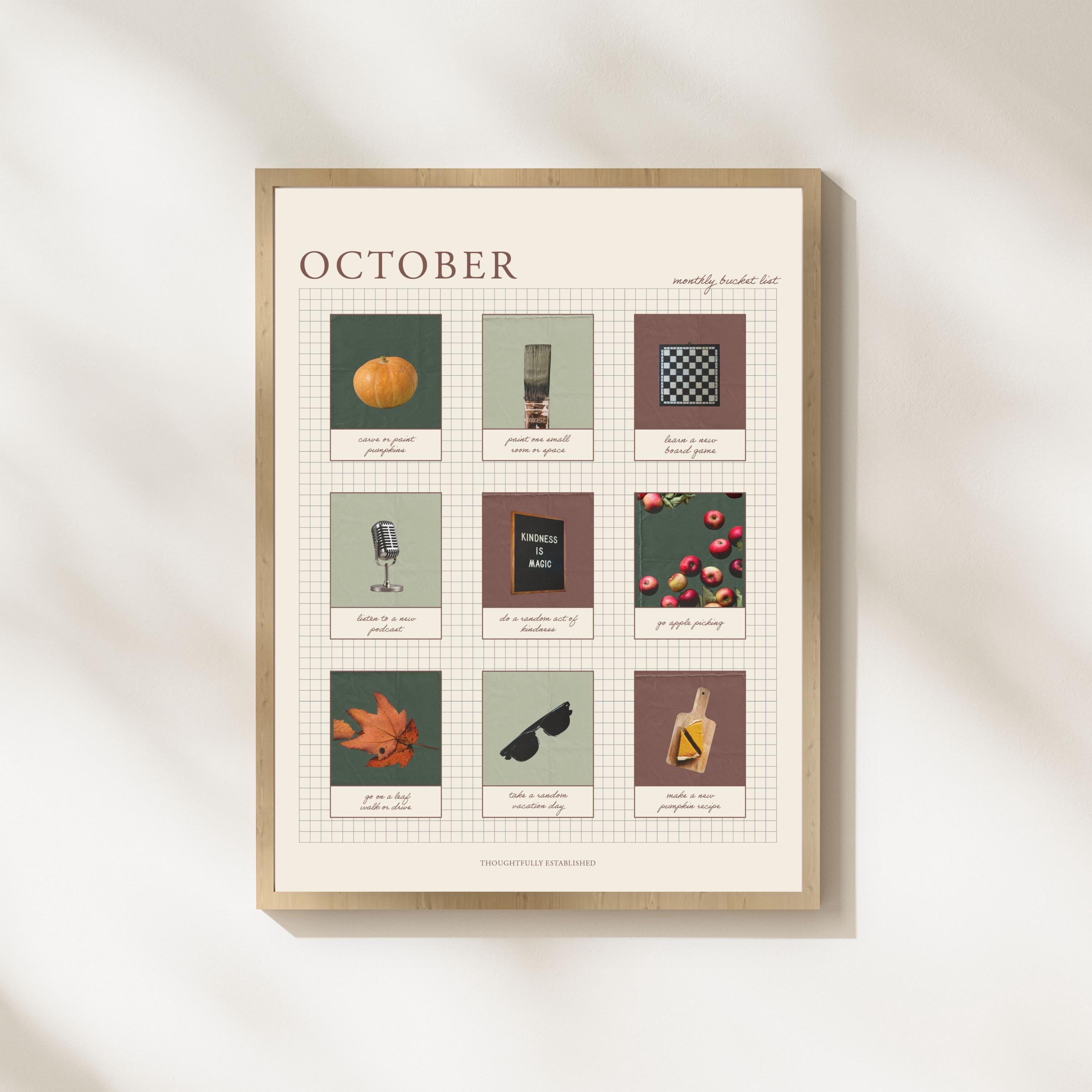 October Bucket List | Printable PDF Art Print, Monthly Bucket List, Fall Activities, October Printable, Fall Bucket List | October Calendar