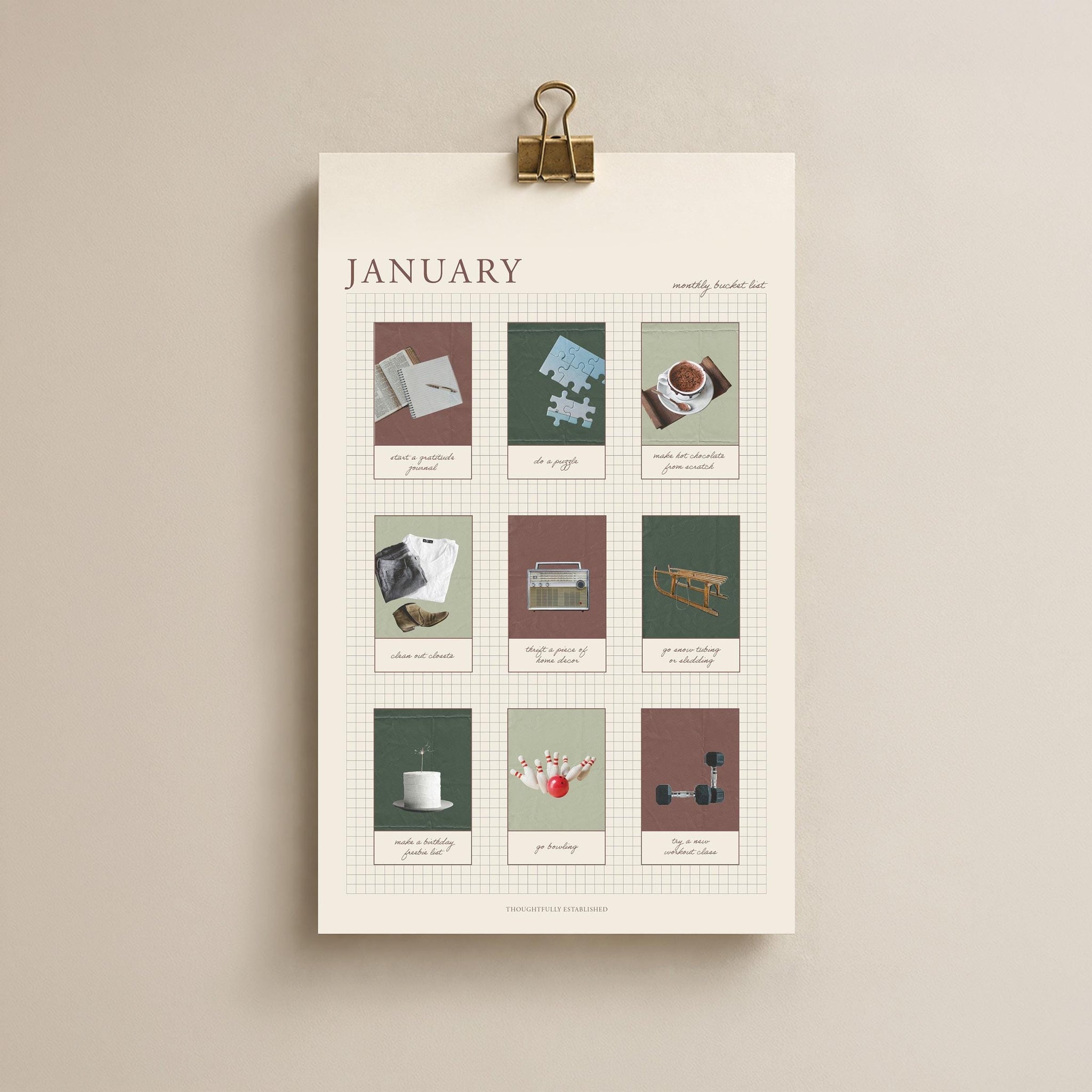 Monthly Bucket List Calendar